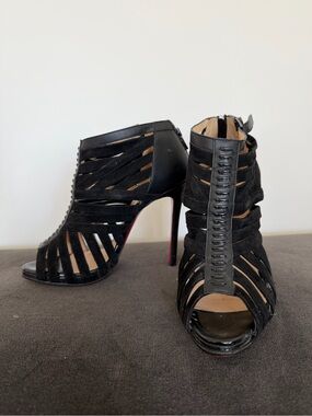 Christian Louboutin Black Strappy Peep-Toe Cage Heels